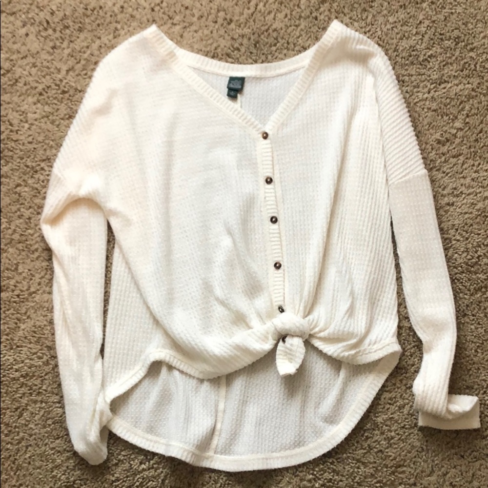 White waffle sweater